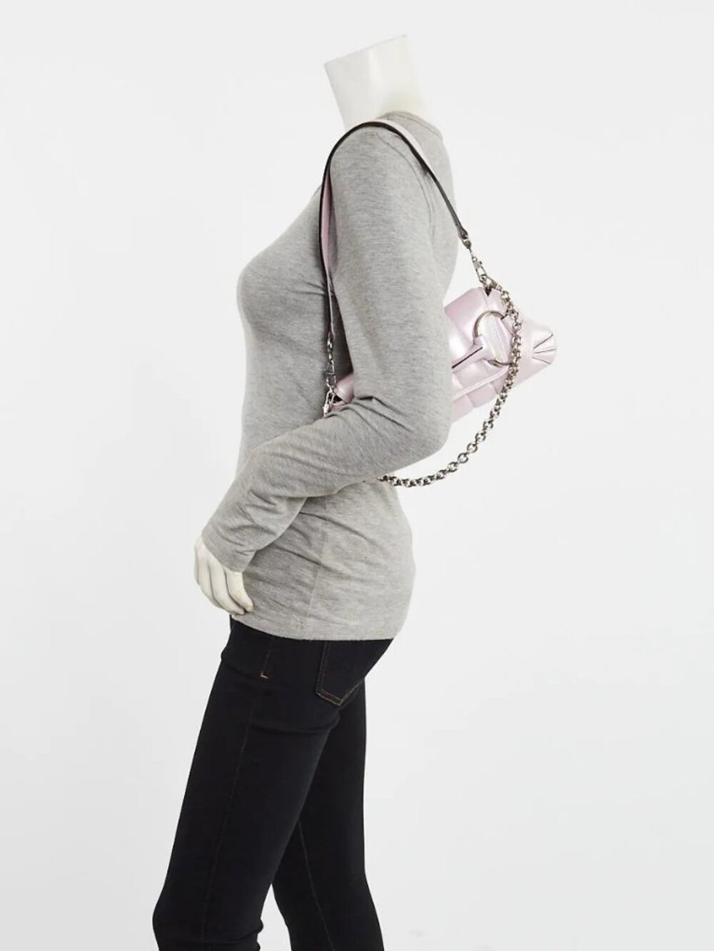 Gucci Pink Iridescent Quilted Lambskin Leather Small Horsebit Chain Shoulder Bag